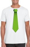 Bellatio Decorations Shoppartners Bv Wit t-shirt met groene stropdas heren L
