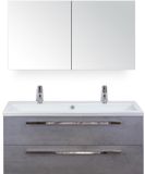 BES LED Seville Badmeubelset 120 cm - 2 Laden Beton Antra - Wastafel Djazz Enkel 2 Kraangaten met Spiegelkast