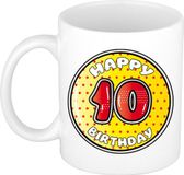 Bellatio Decorations Verjaardag cadeau mok - 10 jaar - geel - sterretjes - 300 ml - keramiek