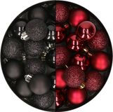 Kaemingk B.V. 28x pièces petites boules de Noël en plastique noir et bordeaux 3 cm