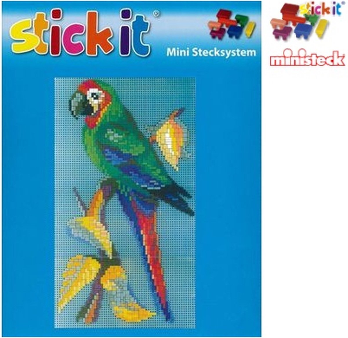 Stick-it Bonte Ara/Papagaai, ca. 1.600 steentjes, compatibel met Ministeck