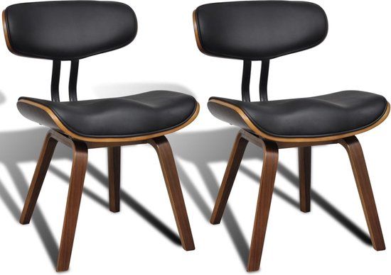 vidaXL Eetkamerstoelen 2 stuks gebogen hout en kunstleer Zwart en donkerbruin