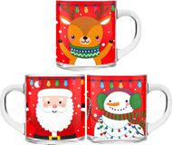 Sandy Kerst mokken/bekers - 6 stuks - glas - 300 ml - met kerstprint - 11 cm