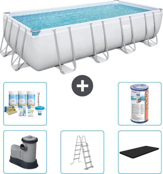 Bestway Power Steel Rechthoekig Zwembad - 549 x 274 x 122 cm - Grijs - Compleet met Accessoires