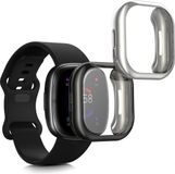 kwmobile 2x smartwatch hoes geschikt voor Fitbit Versa 4 / Sense 2 hoesje - Siliconen sporthorloge cover - Activity tracker case in zwart / zilver