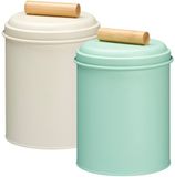 Excellent Houseware Voorraadpotten set - 2x - koekjes bewaarblik - 14 x 20 cm - metaal - groen / wit