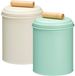 Excellent Houseware Set de pots de stockage - 2x - boîte à biscuits - 14 x 20 cm - métal - vert / blanc