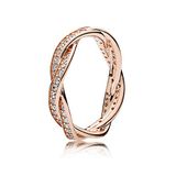 PANDORA Sparkling Twisted Lines Ring in Roségold mit 14 Karat rosévergoldete Metalllegierung und Cubic Zirkonia Timeless Collection, Größe 58