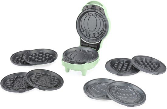 Giles & Posner Mini Wafelmaker 5-In-1, Antiaanbak, Wisselbare Platen