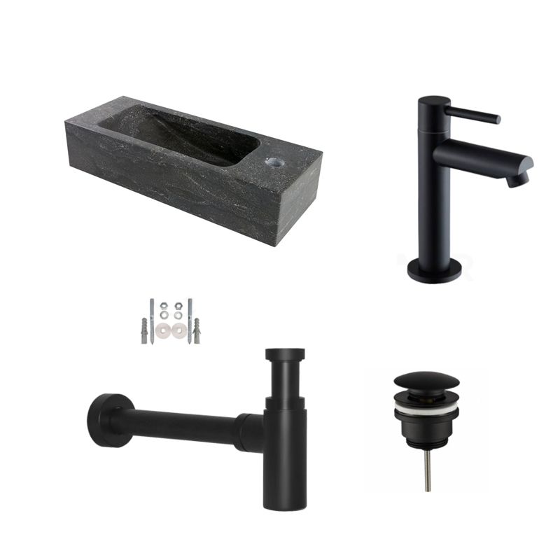 Badkamerplanet Fonteinset Hardsteen Slim Mat Zwart 17x45x10 cm - Links Kraangat