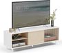 VASAGLE meuble TV sans outils, verre nervuré, 140 x 39 x 45 cm | Pour téléviseurs jusqu'à 60 pouces, dans le salon, blanc nuage, Collection KADIN LTV466W01