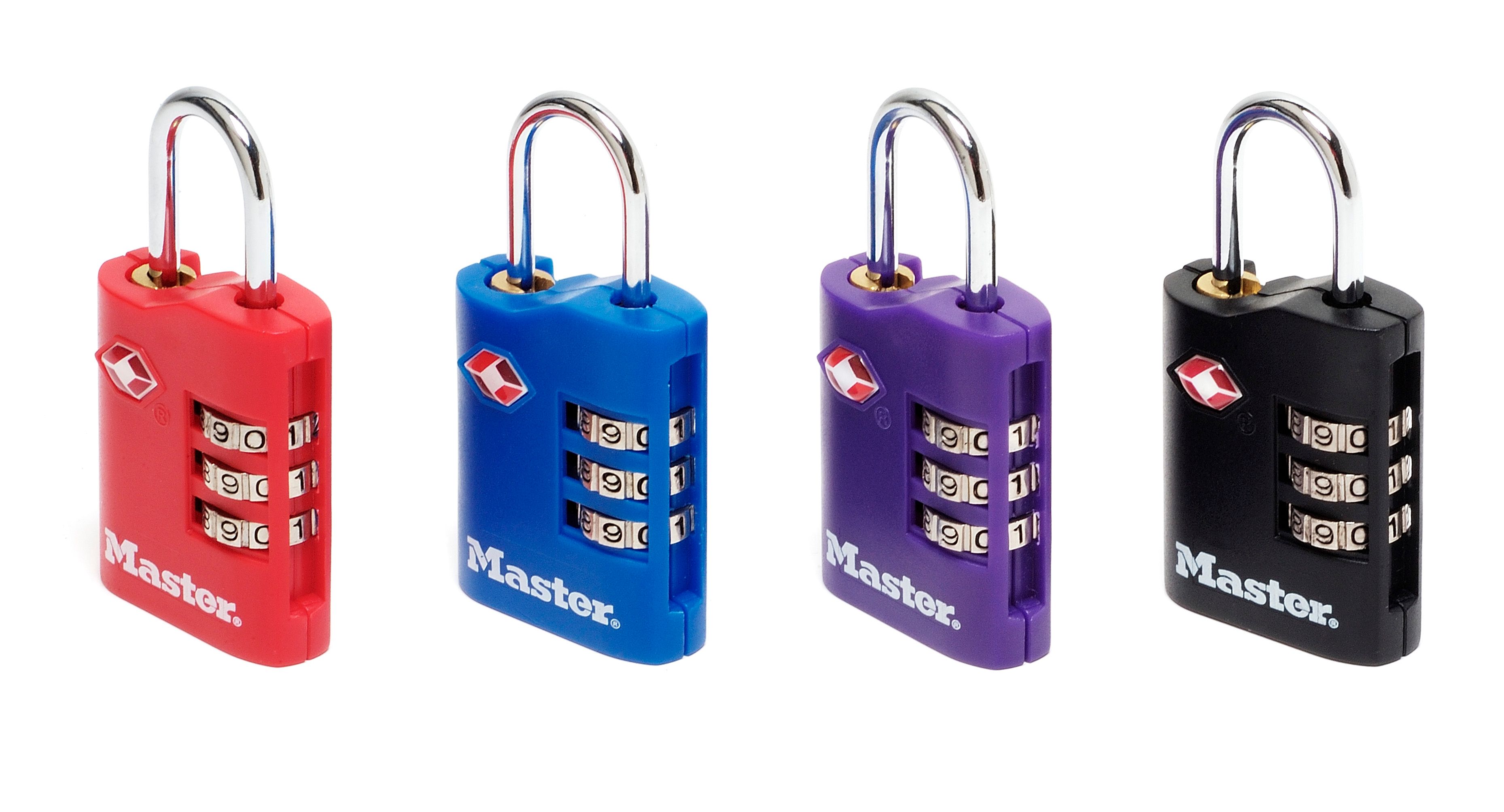 Masterlock 30 mm TSA-goedgekeurd bagageslot met cijferslot - Zwart, blauw, rood, paars