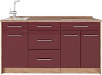 Vicco Keukenblok Fame-Line, Bordeauxrode hoogglans, 150 cm, WB Eik