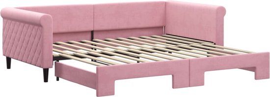 vidaXL Slaapbank met onderschuifbed 100x200 cm fluweel roze