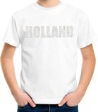 Bellatio Decorations Glitter Holland T-shirt Wit met Steentjes/Rhinestones voor Kinderen - Oranje Fan Shirts - Holland / Nederland Supporter - EK/WK Shirt / Outfit L
