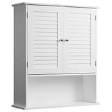 BAKAJI Dubbele hangkast, badkamerkast, wandkast, dubbele deur, twee planken, modern design, ruimtebesparend, planken voor binnen, hout, wit, 60 x 20 x 70 cm