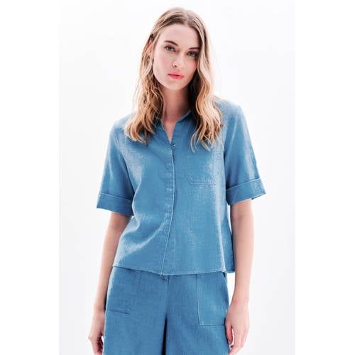 Caroll blouse met linnen lichtblauw met textuur