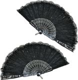 Merkloos Handwaaier/Spaanse waaier van kant - 2x stuks - zwart - polyester