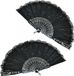 Merkloos Handwaaier/Spaanse waaier van kant - 2x stuks - zwart - polyester