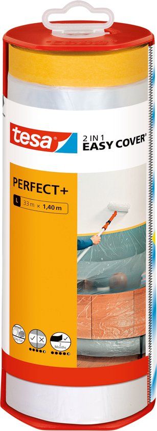 tesa Easy Cover Perfect+ dispenser L beschermfolie met washi tape – 33m x 1,40m
