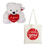 Out of the blue Valentijnscadeau - knuffelbeer en canvastas - i love you - cadeau - valentijnsdag
