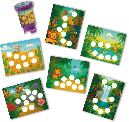 SES Creative Sticker Stamper - Jungledieren - Knutselen - Voor Kinderen Vanaf 3 Jaar - 6 Kaarten en 160 Stickers