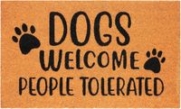 BRUBAKER Deurmat voor binnen en buiten, Dogs Welcome People Tolerated, 45 x 75 cm, hondenvuilvangmat van 100% kokos, weerbestendig en antislip
