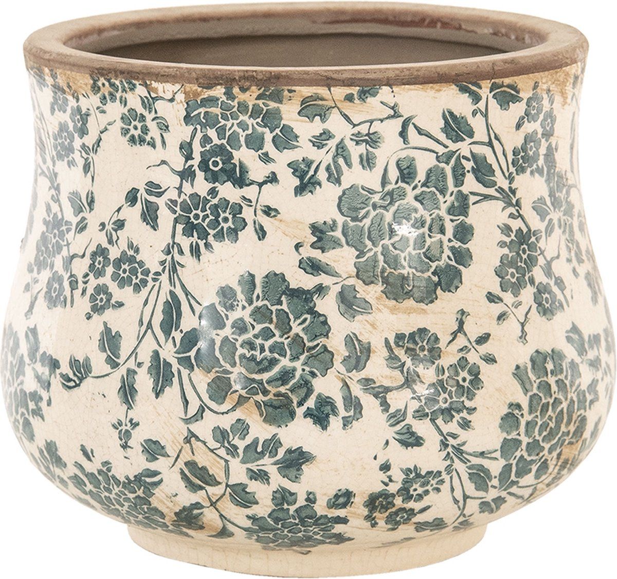 Clayre & Eef Bloempot Ø 15x13 cm Beige Groen Keramiek Rond