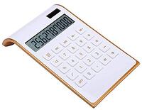 Leoyee Rekenmachine, ultradun en elegant kanteldesign, dual power desktoprekenmachine, kantoor/thuiselektronica, zonne-energie, kantelbaar LCD-display, 10-cijferig (goudwit)