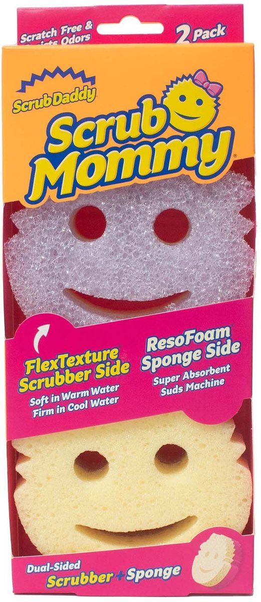 Scrub Mommy Dubbelzijdige Schoonmaakborstel met FlexTexture Technologie - Temperatuurgevoelige Spons voor Keuken met Zachte en Schurende Zijde - Schuurspons voor de Afwas voor Keuken - Violet 2-Pack