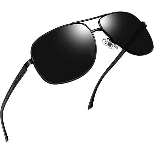 Joopin Zonnebril Heren Dames Gepolariseerde Vintage Klassiek Vierkant Piloot Brillen UV400 Bescherming Zonnebrillen voor Mannen en Vrouwen (Zwart Montuur Zwarte Lenzen)