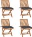 vidaXL Fauteuils de jardin avec coussins, 4 pièces, bois de teck massif