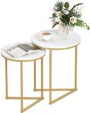HOMCOM Set van 2 bijzettafels - MDF, Metaal - 45B x 45T x 55H cm - Goud