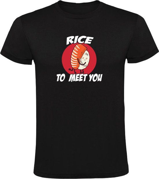 Rice to meet you Heren T-shirt - Zwart - Maat S