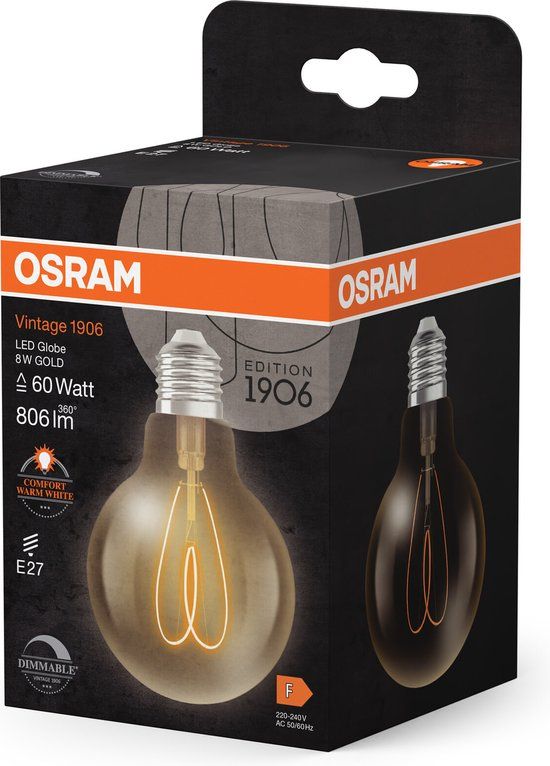 OSRAM Vintage 1906 Globe LED Lamp - 8W - E27 - Dimmable - Warm White
