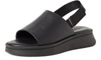 Tamaris Dames Plateau Sandalen Zwart Leer Sleehak Klittenband 3-4 cm Hakhoogte Maat 40