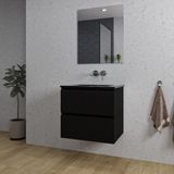 Saniclass Chaci Badkamermeubelset - 60x46x55cm - keramische wastafel zwart - 1 wasbak - zonder kraangat - 2 lades - rechthoekige spiegel - mat zwart