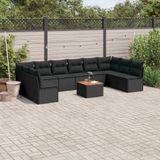 Prolenta Maison Exclusive - Tuinset voor in de tuin, bestaande uit 11 delen, met kussens, zwart, van polyrotan
