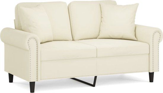 vidaXL Tweezitsbank met sierkussens 120 cm fluweel crèmekleurig
