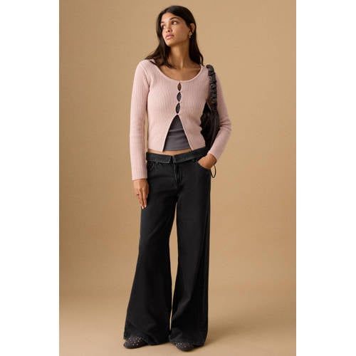 MANGO TEEN low waist wide leg jeans black denim
