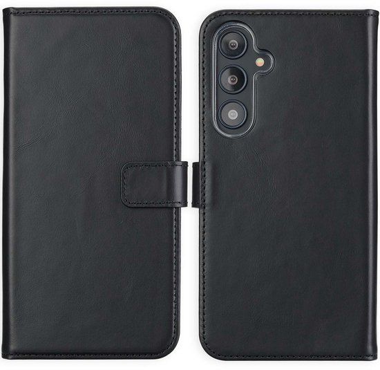 Selencia Hoesje - Geschikt voor Samsung Galaxy S24 FE - Echt Lederen Bookcase - Zwart