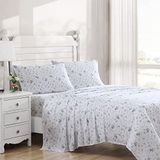 Laura Ashley Home - Queensize lakens, zachte satijnen katoenen beddengoedset - Slank, glad en ademend woondecoratie (Garden Muse Blue, 4 stuks, Queen)
