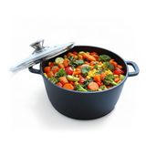 Relaxdays stoofpan met glazen deksel, anti-aanbak, voor inductie, H x Ø 15 x 32 cm, braadpan, gegoten aluminium, zwart