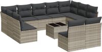 vidaXL 12-delige Loungeset met kussens poly rattan lichtgrijs