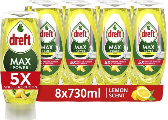 Dreft MaxPower Lemon Vloeibaar Afwasmiddel - 8 x 730 ml