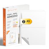 Witte Ofituria Witte zelfklevende etiketten voor het maken van je gepersonaliseerde stickers voor elk oppervlak, A4-papier om te bedrukken (2 per vel, 25 h)