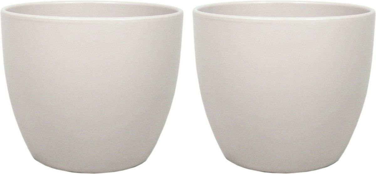 Floran 2x stuks bloempot mat taupe keramiek H19 x D22.5 cm