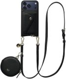 AVY Leren Hoesje geschikt voor Apple iPhone 17 Pro Max | Met Koord, Wallet en Pouch | Compatibel met MagSafe | Leather Case met 130CM Koord | Long Leather | Zwart