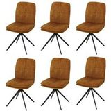 HWC-M68 Set van 6 eetkamerstoelen, keukenstoel, fauteuil, draaibare autostand, metaal stof/textiel ~ geel