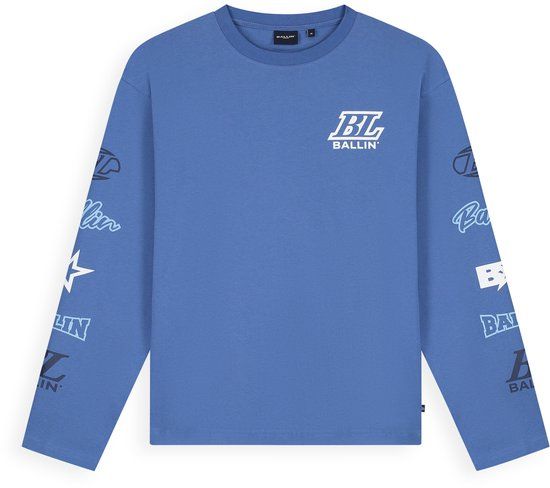Ballin Amsterdam Heren Boxy fit T-shirts Crewneck LS - Faded Cobalt - Maat XL